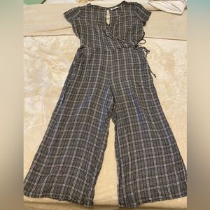 Grey Wide Leg Plaid Romper